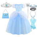 2026 Classic Cendrillon Costume Deluxe Lace Dress Birthday Party Role Play Princess Pretend Fairy Tale Grace Ball Gown for Kids.