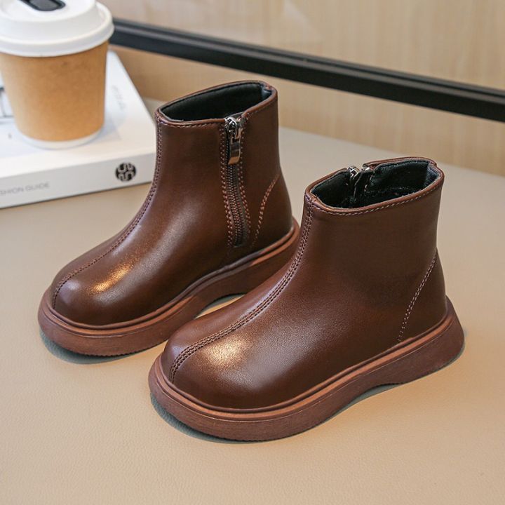 Children%20Fashion%20Boots%20Simple%20Girls%20Ankle%20Boot%20Black%20Kids%20Short%20Leather%20Boots%20Side%20Zipper%20Thick%20Bottom%20Autumn%20Winter%202024%20New%20-%20Image%203