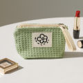 Women's Small Matcha Green Makeup Bag Portable Coin Purse Commuter Lipstick Headphones Storage Bag Double Canvas Chain Key Case.