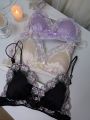 MOYISU Luxury Chinese Style Pure Desire Girl Bra Thin Triangle Cup Purple Embroidery Light Luxury Silk Lace Underwear Set.