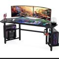 66.5" Gaming Desk, Ergonomic Wing Shaped Gaming Computer Desk with Hoster Holder Headphone Hook for Home Office, Black |. 