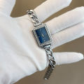 Women Square Drill Point Scale Dial Quartz Steel Strap Watch. 