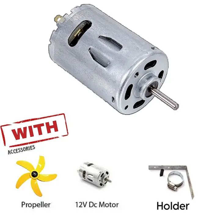 550 High-Speed DC Motor Kit (12V, 10,000 RPM) with Fan Wings, Holder & Clamp – DIY Mini Fan & Robotics