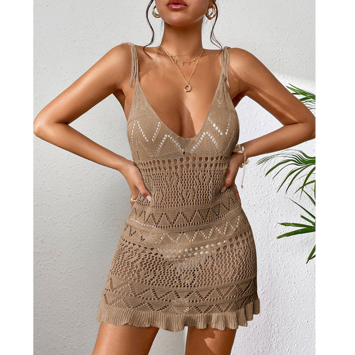 Halter%20Sleeveless%20Solid%20Color%20Dress%20Women%20Summer%20Vacation%20Knitted%20Bikini%20Cover%20Up%20Backless%20Stylish%20Beach%20Dresses%20-%20Image%206