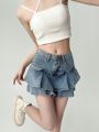 Spice Girls Denim Skirt Anti-Slip Double Denim Skirt Women's Stretch High-Waisted Slimming A-Line Cake Skirt.