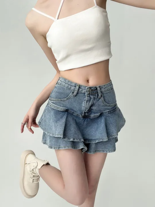 Spice%20Girls%20Denim%20Skirt%20Anti-Slip%20Double%20Denim%20Skirt%20Women's%20Stretch%20High-Waisted%20Slimming%20A-Line%20Cake%20Skirt%20-%20Image%204