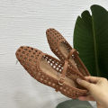 2025 Versatile Brown Color Summer Sandals Women's Square Toe Shoes Covered Toe Shoes Fashion Hollow Flat Heels Women's Sandals. 