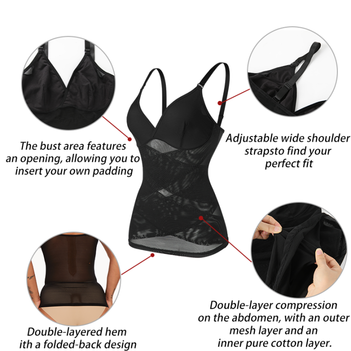 Women%20Compression%20Corset%20V%20Neck%20Cross%20Mesh%20Body%20Shaper%20%20Seam-free%20Tank%20Top%20Tummy%20Control%20Underwear%20Slimming%20Camisole%20Bustier%20-%20Image%202