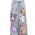 Doodle-printed Jeans American Casual Style Vintage Straight-cut Loose-fitting High-street Wide-leg Pants Y2k Baggy Jeans Ladies.