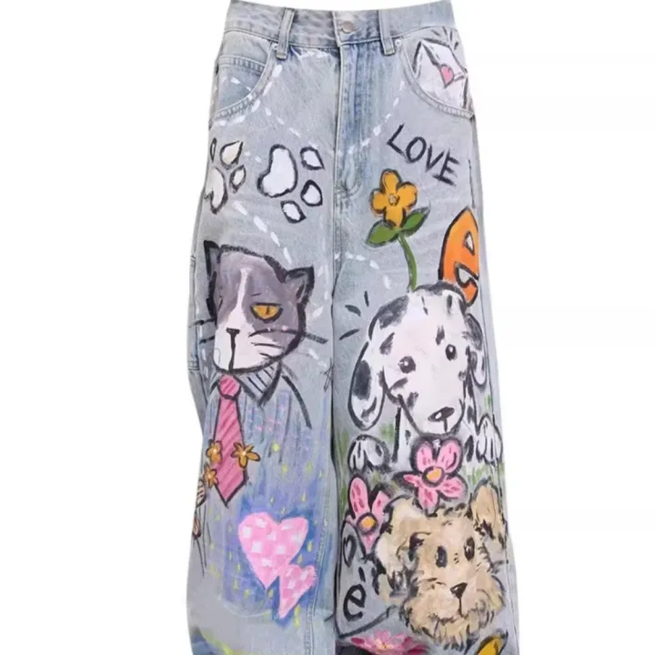 Doodle-printed%20Jeans%20American%20Casual%20Style%20Vintage%20Straight-cut%20Loose-fitting%20High-street%20Wide-leg%20Pants%20Y2k%20Baggy%20Jeans%20Ladies%20-%20Image%203