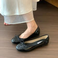 Women's fashion bow flat shoes spring and autumn new style French retro shallow opening single shoes for women.. 
