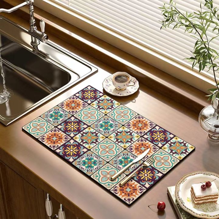 Classical Floral Diatomaceous Earth Coffee Machine Mat Kitchen Bar