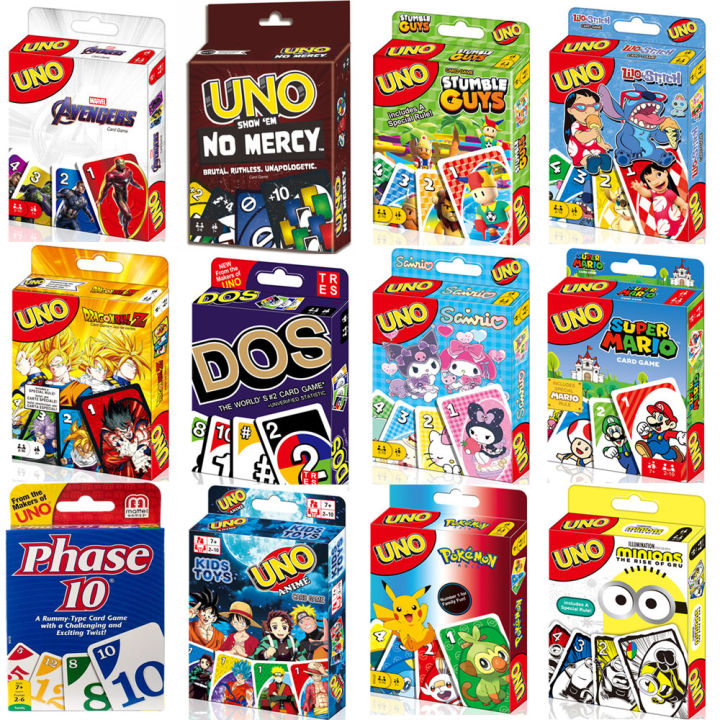UNO Games Flip Dos No Mercy Pokemon Avengers Anime Kids and Family Card