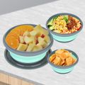 3 Pieces Silicone Folding Bowls with Lid Foldable Lunch Box Portable Salad Bowl Sets. 
