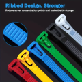 100PCS Reusable Nylon Cable Ties, Removable&Recyclable Locking Loop Ties, Mixed Colours (Black, White, Red, Yellow, Blue, Green）. 