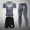 Men's Boxing Set Compression Shirt Sport Short Sleeves Rash Guard Running TShirts Quick Dry Athletic Fitness Three-piece Set. 