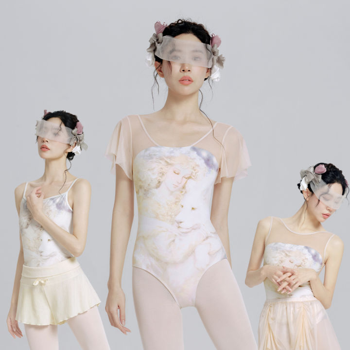 Women Mythic Printed Bodysuit Ballerina Professional Performance Dancewear Girls Backless Swimwear Gym Aerial Yoga Dance Leotard