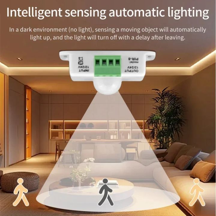 DC 12-24V PIR Motion Sensor Switch - Adjustable Delay Infrared Human Detection Ideal for LED Lights and Wardrobe Strip