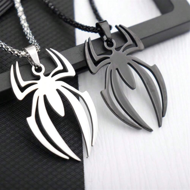 Spider Shape Cosplay Necklace Men Stainless Steel Pendant Chain Choker Jewelry Accessories Props