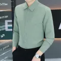 Anti-Wrinkle Men's Shirts Long Sleeve Dress Shirts Male Slim Fit Camisa Social Business Blouse Gray Office Classic Shirt 5XL. 