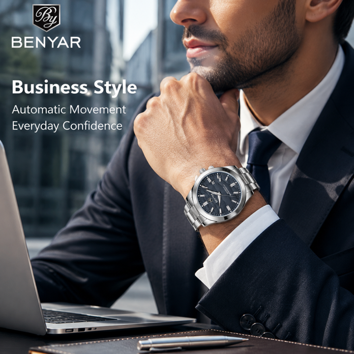 BENYAR%20Top%20Sand%20Series%2040mm%20Hot%20Selling%20Mechanical%20Watch%20316L%20Stainless%20Steel%20Simple%205%20Bar%20Waterproof%20Automatic%20Men's%20Watch%20-%20Image%204
