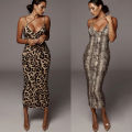 Summer  Leopard Sleeveless Elegant Dress Women Clothing Female Fashion High Waist Spaghetti Strap Slim Evening Party Dresses. 