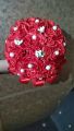 Ribbon rose bridal wedding bouquet, handmade ribbon flowers red & golden. 