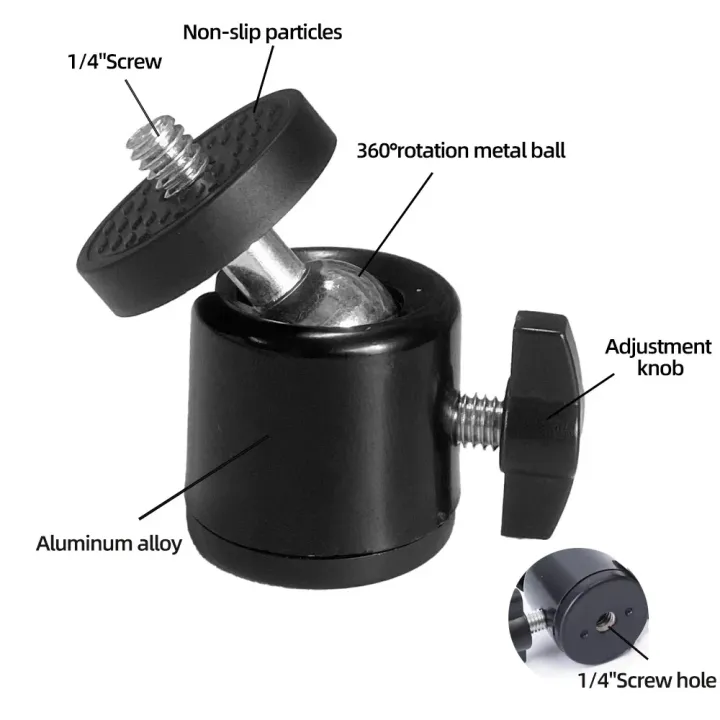Mini%20Ball%20Head%20Mount%20Adapter%201/4%20Inch%20Screw%20Aluminum%20Alloy,%20360%C2%B0%20Rotatable%20Tripod%20Ball%20Head%20for%20DSLR%20Camera%20Phone%20Fill%20Light%20-%20Image%203