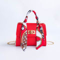 Women's fashionable simple solid color handbag design silk scarf mini chain single shoulder. 