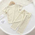 Korean version of summer girls short-sleeved suit comfortable air conditioning suit baby girl ice silk polka dot home clothes. 