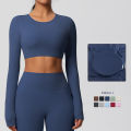 Yoga Shirts For Women Long Sleeve With Padded Fitness Running Gym Clothes Workout Dry Fit Breathable High Elastic Sports Top. 