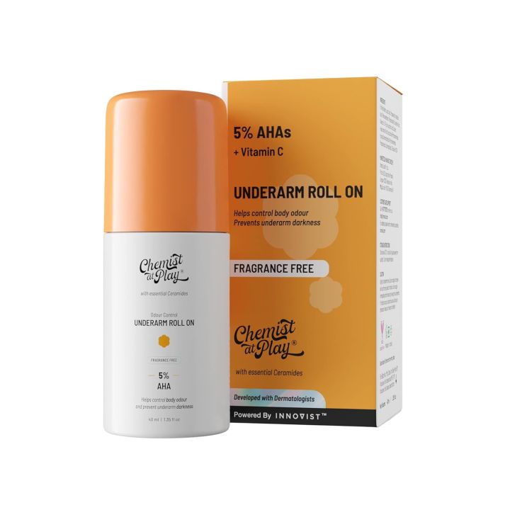 Chemist At Play Under Arm Roll On - Fragrance Free - 40ML (5% AHAs + Vitamin C)