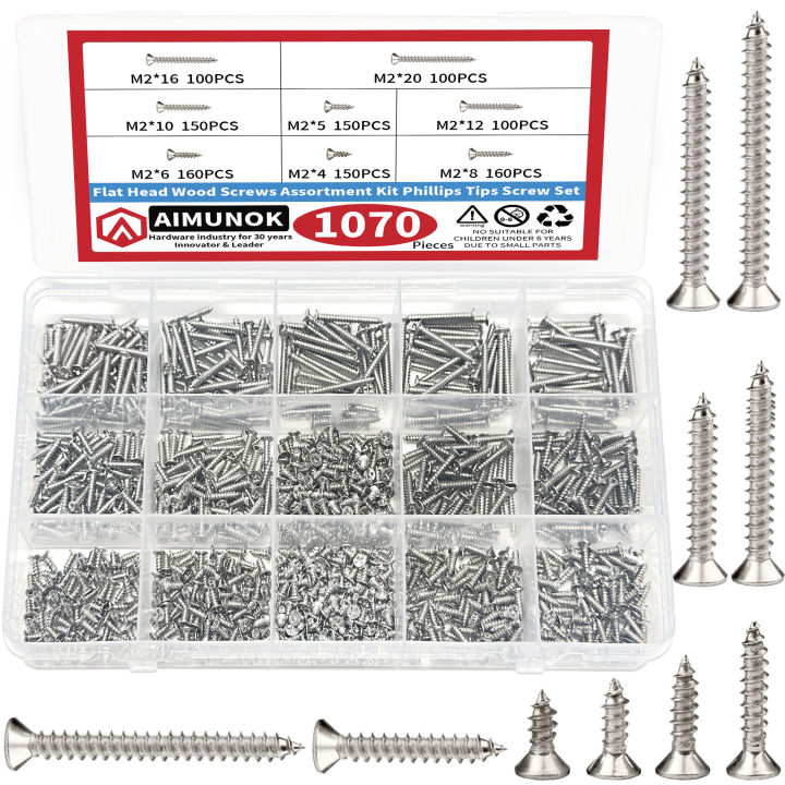 1070pcs Self Tapping Screw Assortment Kit M2 Wood Thread Nail Screw ...