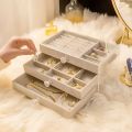 Acrylic 3 Drawers Shelf Velvet Jewellery Box Organizer 3 Multifunctional Trays Shelves for Bracelets Earrings Rings Pendant Watches for Gifting Women. 