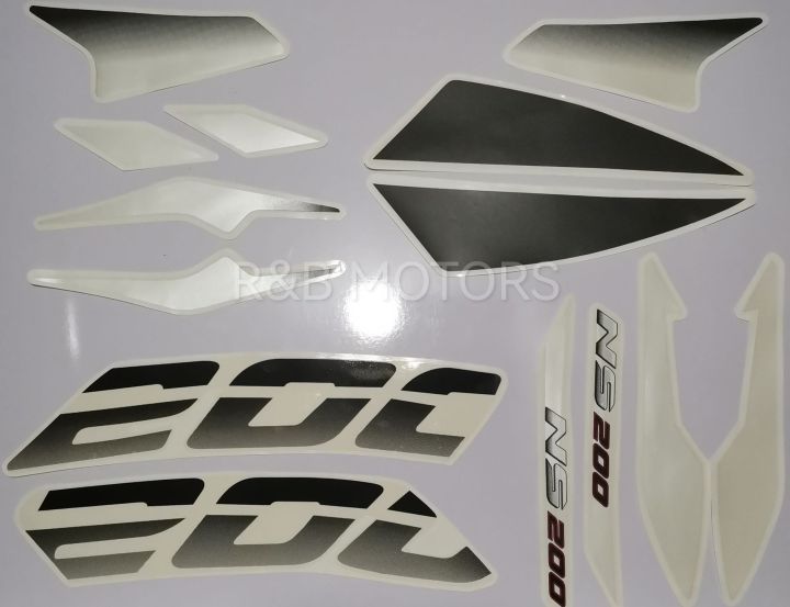 Bajaj Pulsar Ns200 Black And Pearl White Full Sticker Kit