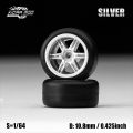 1/64 Model Car Silver & Grey Wheels with Fixed Tires Comes with Rivets for Diecast Model Cars.