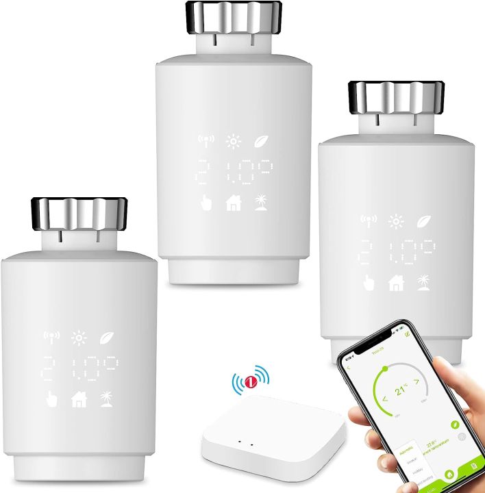 LBI Thermostat Radiateur Connecté - Tête Thermostatique Programmable Compatible Alexa, Google Assistant, Tuya Smart & Smart Life - Vanne Connectée Facile & Pratique - Robinet Eco Energie