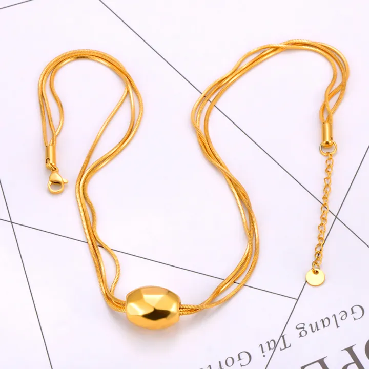 Lokaer%20Three%20Layered%20Snake%20Chain%20ellipse%20Beads%20Pendant%20Necklace%20for%20Women%20316L%20Stainless%20Steel%2018K%20Gold%20Plated%20Jewelry%20N24056%20-%20Image%204