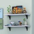 Wood and Metal Floating Wall Shelves | Home Decorative Shelf | Wall Shelves for Living Room, Bedroom, Study Room, Balcony Garden-White, Pack of 2 (24x8 in). 