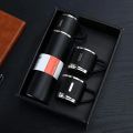 Double-Wall Stainless Steel Vacuum Thermos Flask with Silicone Handle and Insulated Lid Set With 2 Stainless Steel Cups for Hot and Cold Beverages 500 ML. 