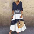 Plus size summer Women's Fashion Short Sleeve Dress V-neck Printed Long Elegant Loose Dress Button Casual Large Women's Dress. 