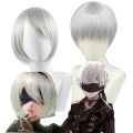 NieR: Automata 2B 9S Anime Cos Wig Silver Grey Short Straight Cosplay Synthetic Wig YoRHa No.9 Model S Wig. 