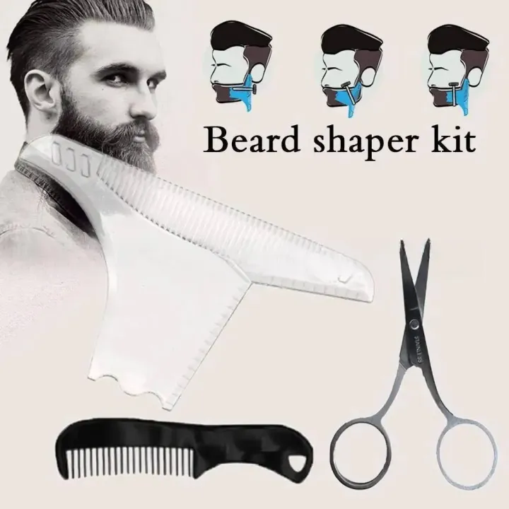 3Pcs%20Kit%20Men's%20Beard%20Shaper%20Tool%20Beard%20Shaping%20Styling%20Comb%20Template%20Clippers%20Beard%20Comb%20Scissors%20Beard%20Shaping%20Tool%20Set%20-%20Image%202