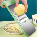 5-in-1 Stainless Steel Vegetable & Fruit Cutter - Multifunctional Kitchen Slicer for Onion, Potato, Carrot, Garlic | Manual Food Chopper with Hand Protector, Changeable Blades, Easy Salad Prep. 
