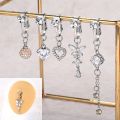 5Pcs Rhinestone Heart Butterfly Dangle Non Piercing Stainless Steel Navel Clips,Fake Belly Button Rings,  Navel Jewelry For Men. 