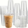 Disposable Clear Plastic Cups with Lid for Fruit Juice Milk Tea Iced Coffee Cold Drinks Ice Cream Dessert Takeaway Party Use.