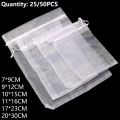 25/50PCS Drawable Party Supply Christmas Favor Jewelry Packing White Pouches Drawstring Pocket Organza Gauze Sachet Gift Bags.