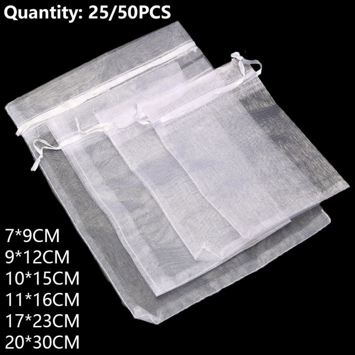 25/50PCS%20Drawable%20Party%20Supply%20Christmas%20Favor%20Jewelry%20Packing%20White%20Pouches%20Drawstring%20Pocket%20Organza%20Gauze%20Sachet%20Gift%20Bags%20-%20Image%206