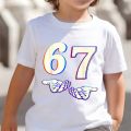 Cute Meme T-Shirt for Boys Girls Childrens Six Seven Funny Kids Y2k Tees Tops 67 Brainrot Print Round Neck Short Sleeve T Shirt. 