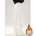 Winter Girls Fleece Thermal High Waist Jeans Female Snow Warm Plush Denim Pants Lady Casual Daily Straight Leg Trousers. 